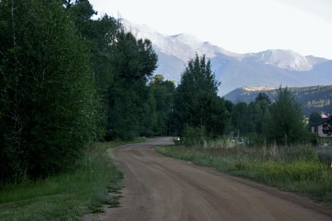 View of Mt. Shavano view from road in front of cabin.
