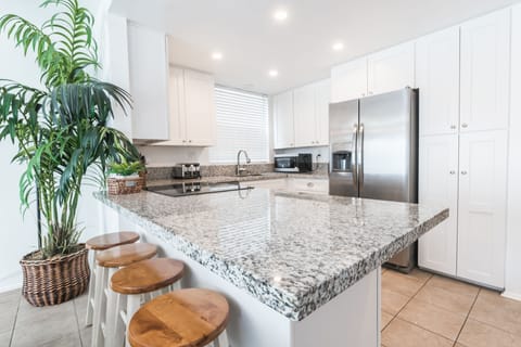 Kitchen is fully-stocked with dishes, cooking, baking and meal prep gear. All standard large and small appliances included. See listing description for more supply details.