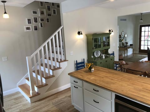 Kitchen looking toward stairs up.