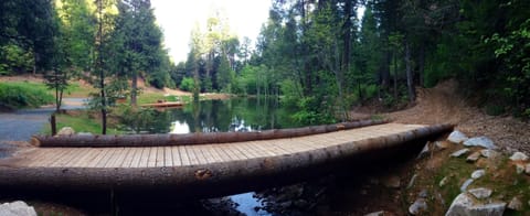 Main bridge over spring feed creek. Entire property & lake are for guests only!