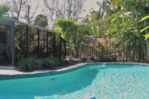 Florida room looks out onto pool