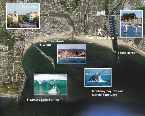 You can walk to the Yacht Harbor, the Boardwalk, the beach is a 3 minute walk and our Santa Cruz Beach Harbor house is an 8 minute drive to downtown Santa Cruz, 55 minutes to the Monterey Bay Aquarium. It is in the perfect location.