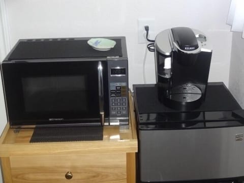 Microwave, Keruig Coffemaker, Small Refrigerator with freezer 