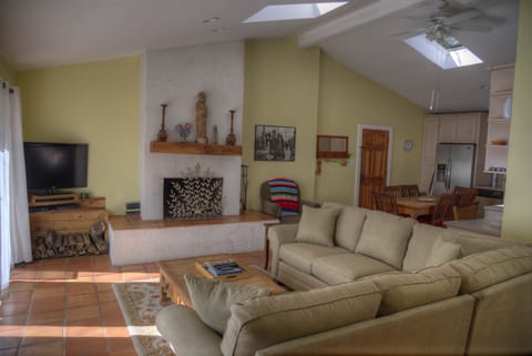 TV, fireplace, DVD player, music library