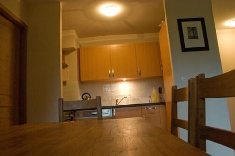 A closer view of the kitchen area