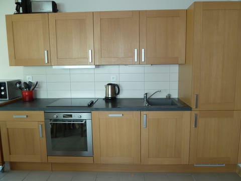 Kitchen with dishwasher and large size fridge