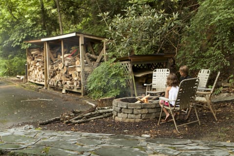 Fire pit at the end of the driveway.  Private parking.