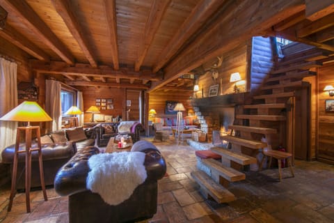 Spacious living room with luxurious leather sofas