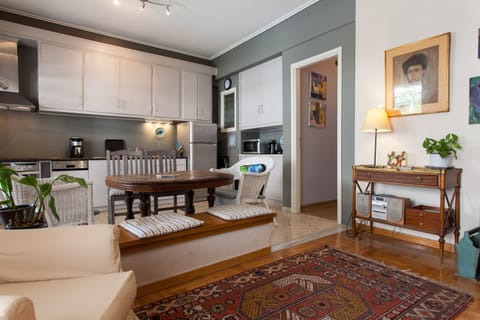 Living room and and open fully equipped kitchen