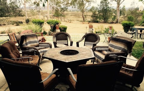 Fire Pit Table out on the patio with mountain views