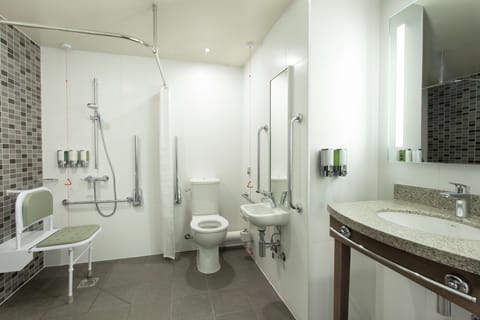 Room, 1 King Bed, Accessible | Bathroom | Shower, free toiletries, hair dryer, towels