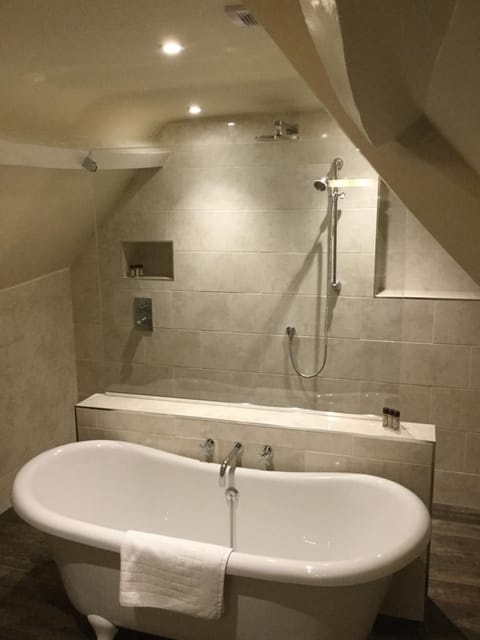 Combined shower/tub, bidet, towels