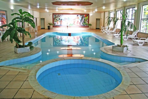 Indoor pool, outdoor pool, sun loungers