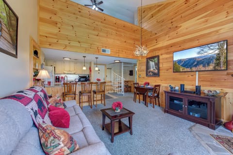 Living room with view of the loft above
