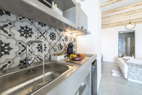 Apartment, Sea View (Aelia 1) | Private kitchen | Fridge, microwave, stovetop, espresso maker