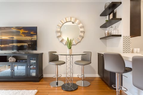 Counter height table that will seat four.