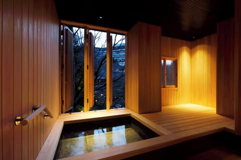 Japanese-Style Room with Mountain view -semi Open-Air Bath | Bathroom | Free toiletries, hair dryer, slippers, bidet