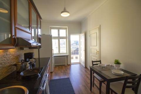 Deluxe Apartment, 2 Bedrooms, Sauna, City View | Private kitchen | Full-size fridge, microwave, oven, stovetop