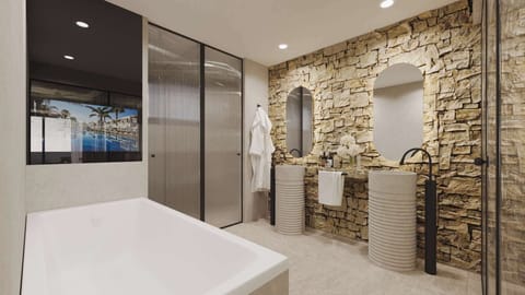 Grand Suite, Jetted Tub | Bathroom | Hair dryer, bathrobes, slippers, towels