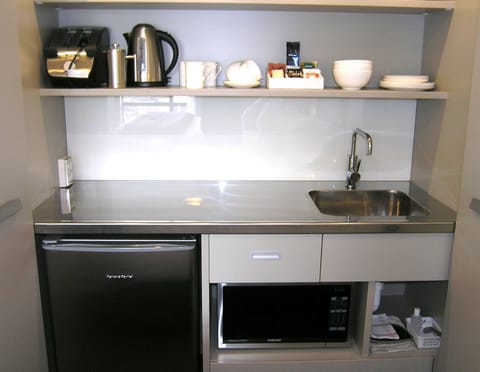 Fridge, microwave, coffee/tea maker