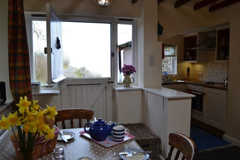 Looking out towards the enclosed garden from the stable door.