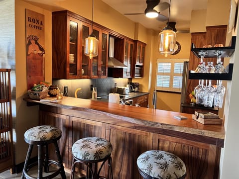 Gourmet kitchen with beautiful Koa cabinets.

