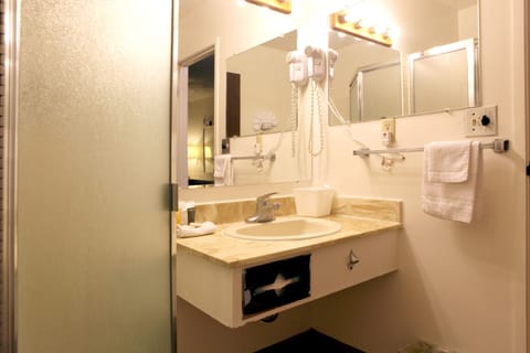 Single Room, 1 Queen Bed, Accessible | Bathroom | Free toiletries, hair dryer, towels