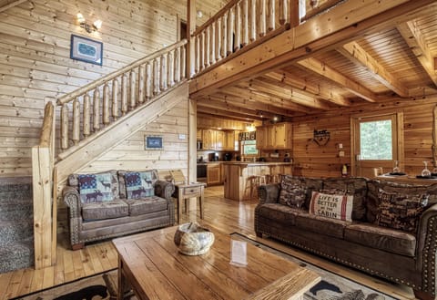 Wears Valley Log Cabin "Rainbows End' - Living room and kitchen
