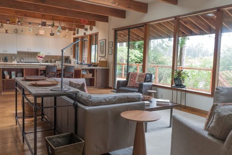 Our living room & kitchen face our South facing deck & orchard beyond!