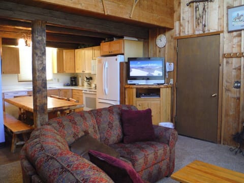 Living room into kitchen.