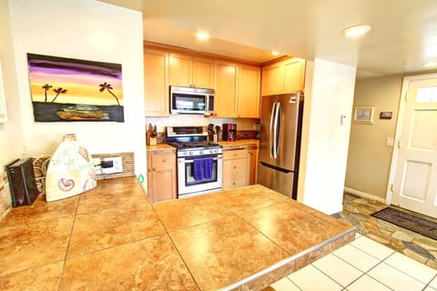 Stainless steel dishwasher and refrigerator in the kitchen