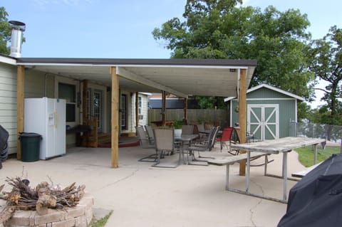 Shed space has kayaks, life jackets, beach chairs, & more