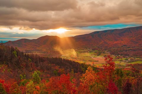 View of Wears Valley in the fall from first level at Tanasi Lodge..
