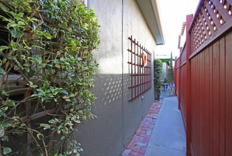 *View from garage to patio and entrance of cottage.