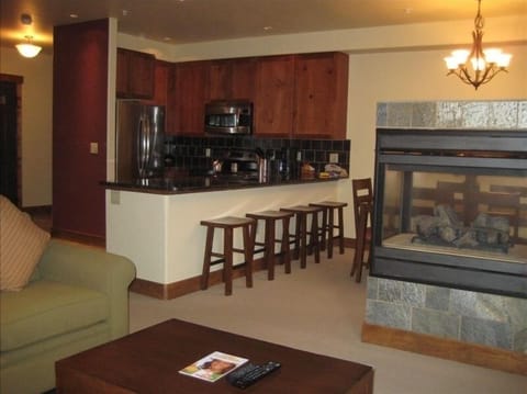 Looking into the kitchen from the family room.