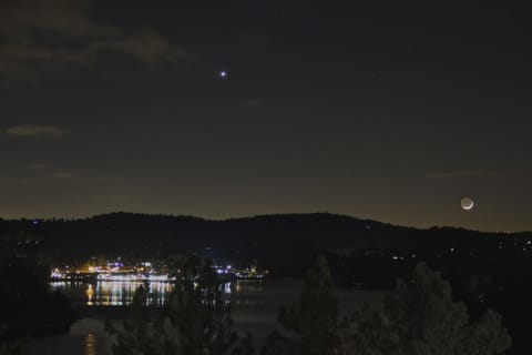 Crescent Moon over Lake Arrowhead--View from the deck