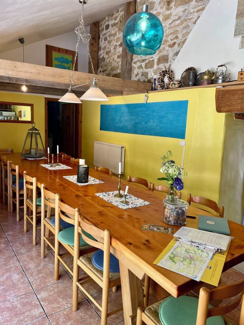 dining room: table seats 18