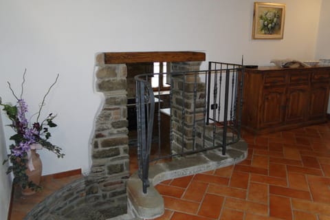 Steps down to the kitchen