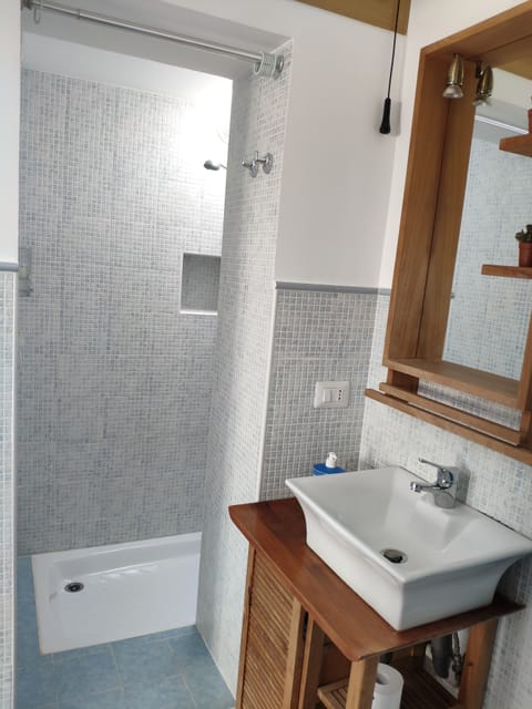 Standard Double Room (blu) | Bathroom | Shower, hair dryer, bathrobes, bidet