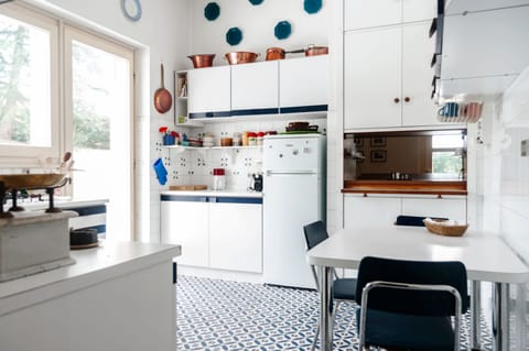 The fully-furnished kitchen and the breakfast table