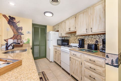 Our kitchen is fully equipped with pots and pans and dishes and all utensils.