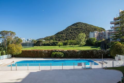 View from the terrace over pool and golf