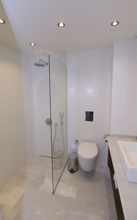 Deluxe Room, Partial Sea View | Bathroom | Shower, rainfall showerhead, free toiletries, hair dryer