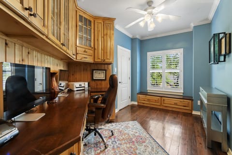 Office with Large monitor and printer for working from home. 