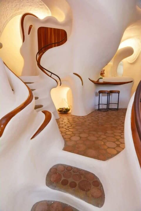 A small staircase leading to the bedroom