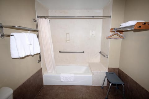 Combined shower/tub, jetted tub, hair dryer, towels