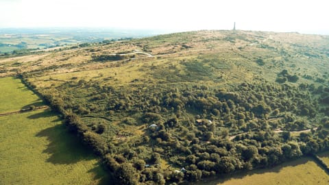 Aerial view of Kit Hill - Area of Outstanding Natural Beauty. Yurt lower-middle