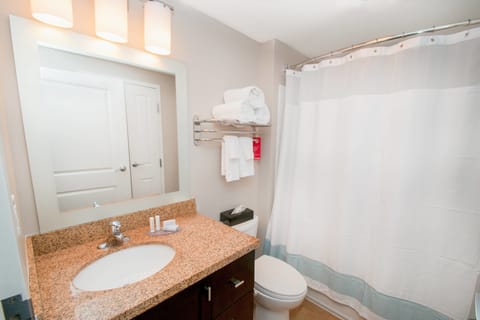 Combined shower/tub, free toiletries, hair dryer, towels