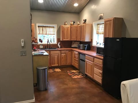 Kitchenette includes toaster oven, microwave, fridge, and Keurig coffee maker