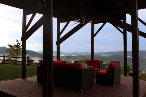 Lower Gazebo sitting area - perfect for viewing “smoke” coming off the mtns